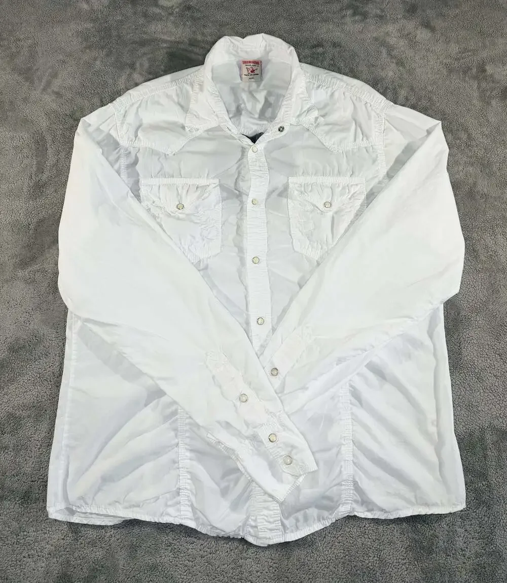 True Religion Western Snap Button Shirt White Skull Graphic XXXL